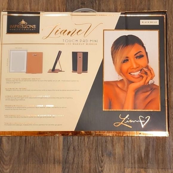Impressions Liane V Touch Pad Mini LED Makeup Mirror- Black/Beige - Picture 12 of 12